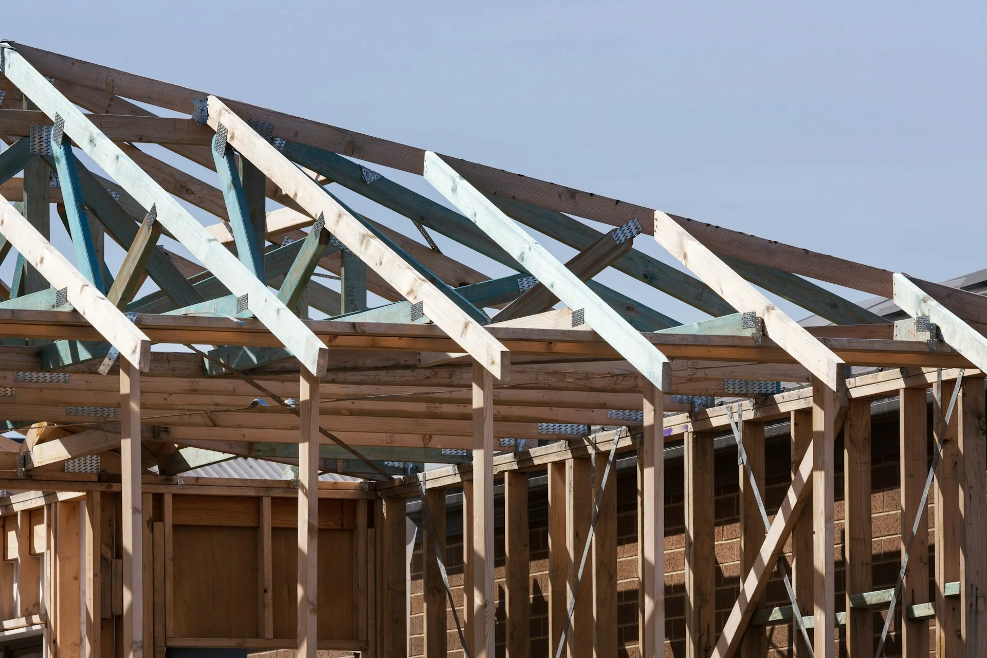 Roof trusses going up on a new building