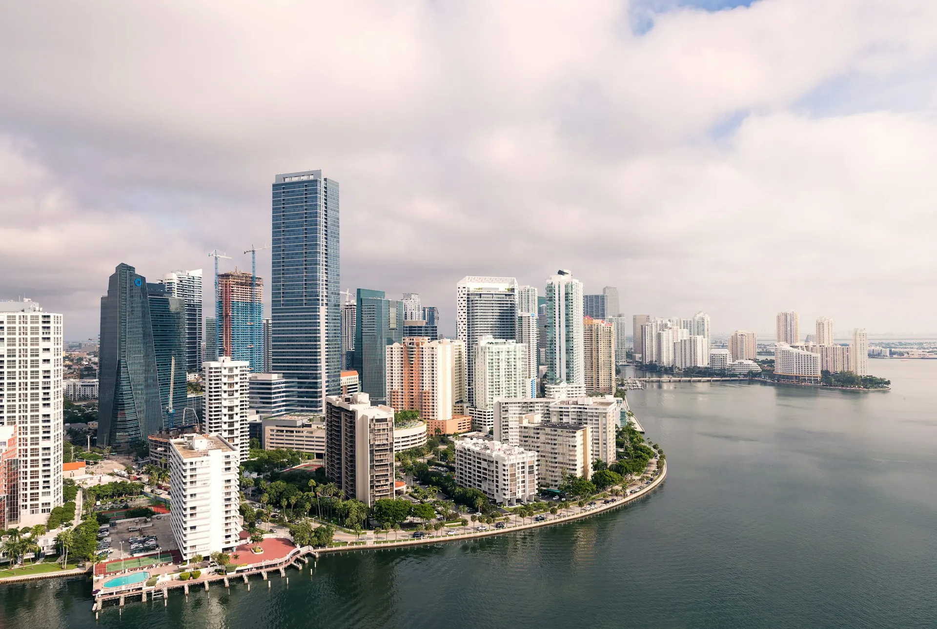Aerial view of South Florida high-rises along the bay